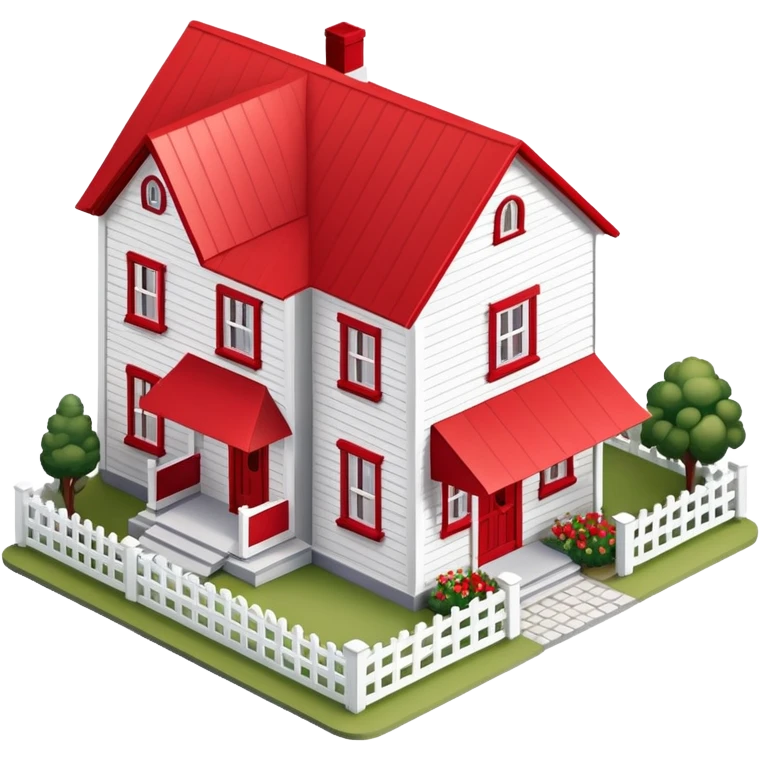 Red and white farmhouse exterior, isometric dollhouse-style, highly detailed  emoji
