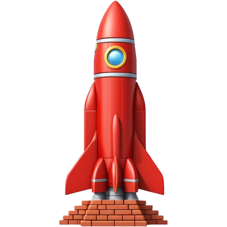Statue of vertically ascending rocket ship, made of layered red bricks  emoji