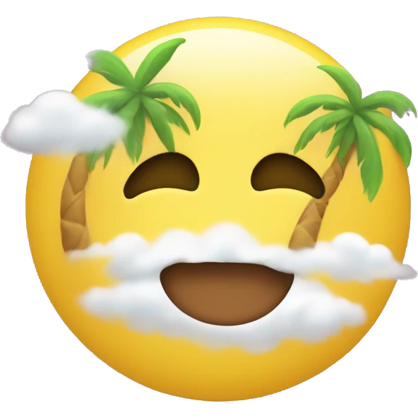 A yellow round emoji with palms on the cheeks blushing, eyes closed and the head is floting on  a fluffy cloudd emoji