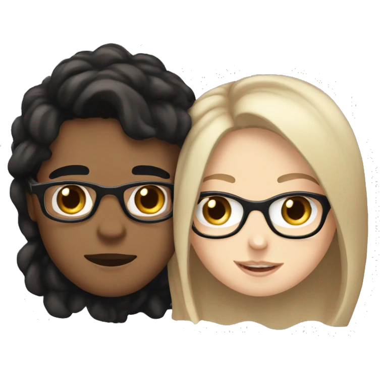 White boy black hair glasses kissing white girl brown hair brown eyes emoji