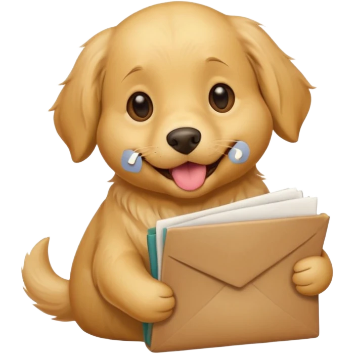 cute golden retriever emoji holding several resumes in its mouth, happy and proud, no hands, simple bold lines, apple emoji style emoji