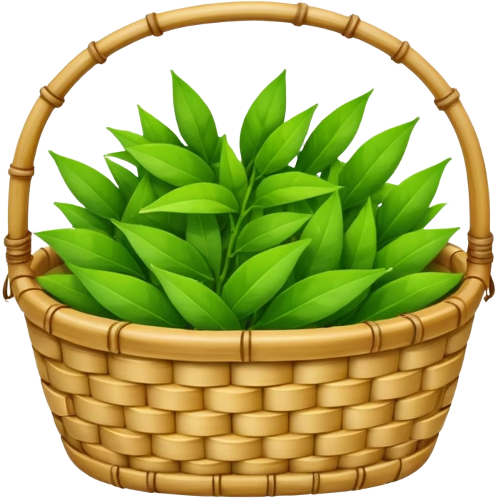 bamboo basket, green tea leaves emoji