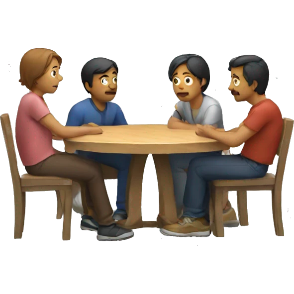 people sitting around a table looking confused emoji