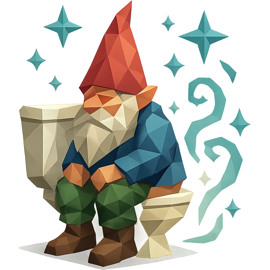 polygonal style gnome on a toilet, magical effects, low-poly look emoji
