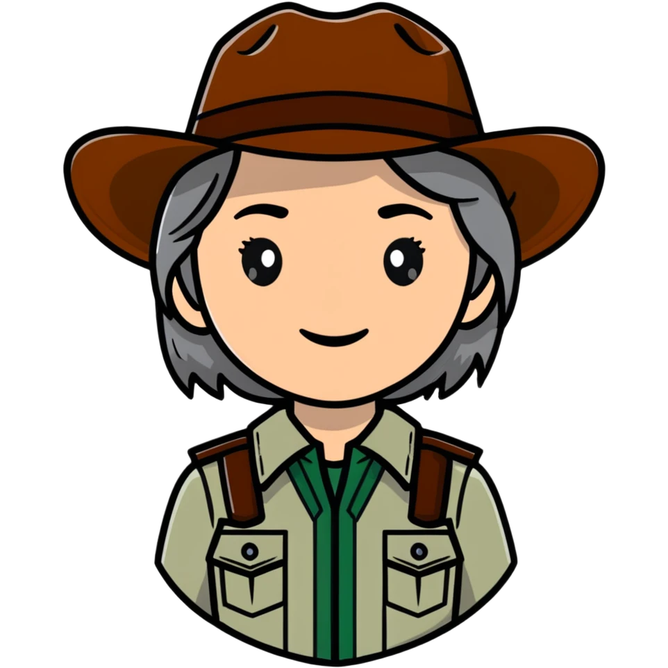 white woman park ranger with brown and gray hair emoji