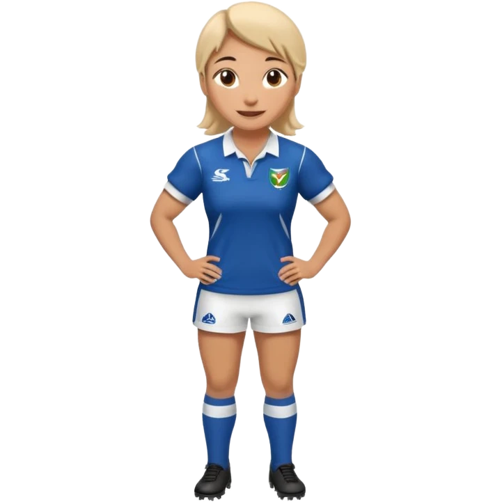 Disfraz de jugadora de rugby de cuerpo entero femenino y feliz emoji