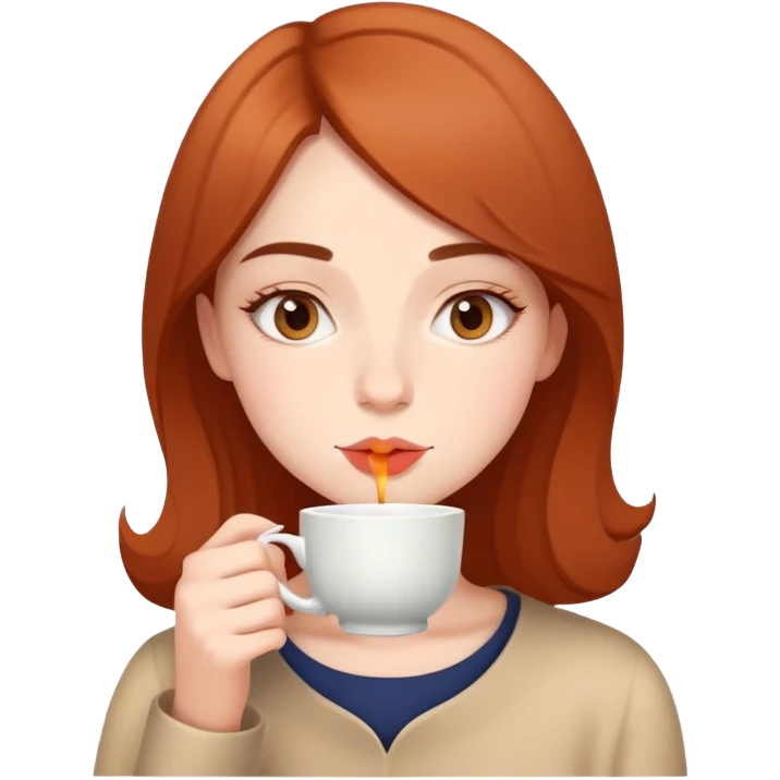 Simple portrait of British girl sipping tea, minimal tea elements, focus on girl's face emoji