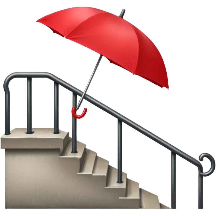 Red umbrella on stair railing, Lost Umbrella. emoji
