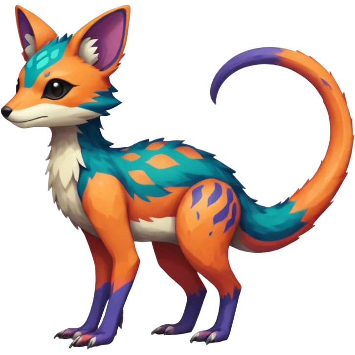  beautiful handsome gorgeous aesthetic colorful vibrant Vernid-Trico-species-Fakemon-creature by LiLaiRa, 4 legs, 1 tail, random markings, (full body) emoji