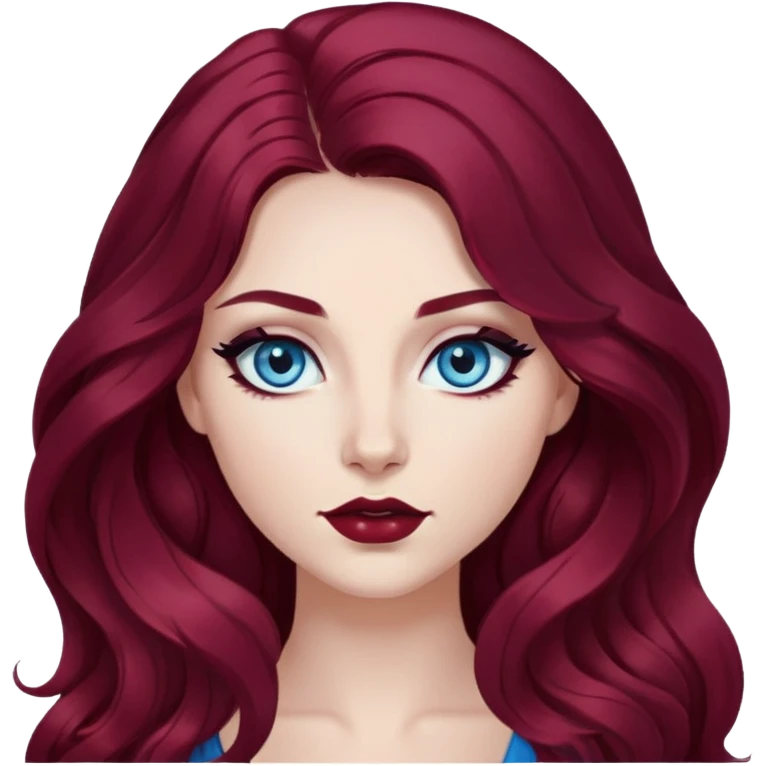 pretty long hair wavy dark wine red hair baddie with black eyeliner and blue eyes emoji