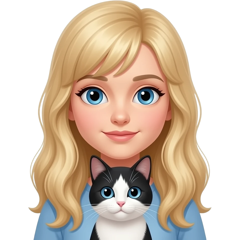 blond girl blue eye with black and white cat emoji