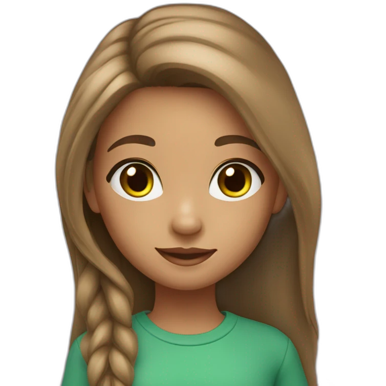 7 year old girl with brown long open hair light brown skin green eyes emoji