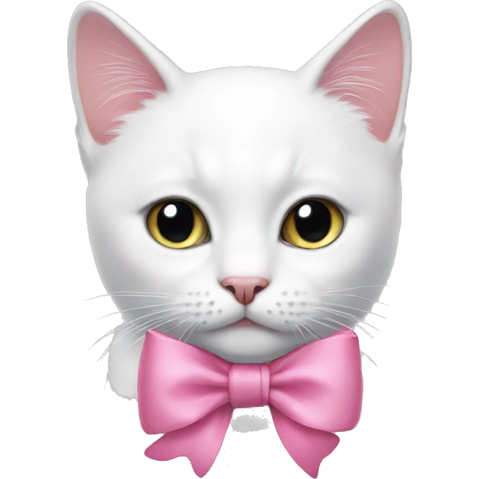 white cat with pink bow on head  emoji