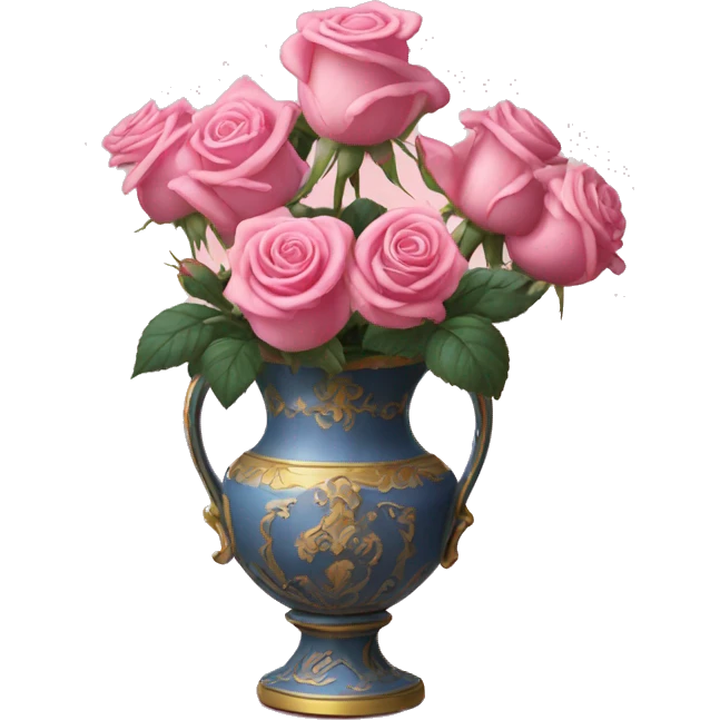 Pink roses in roccoco vase emoji
