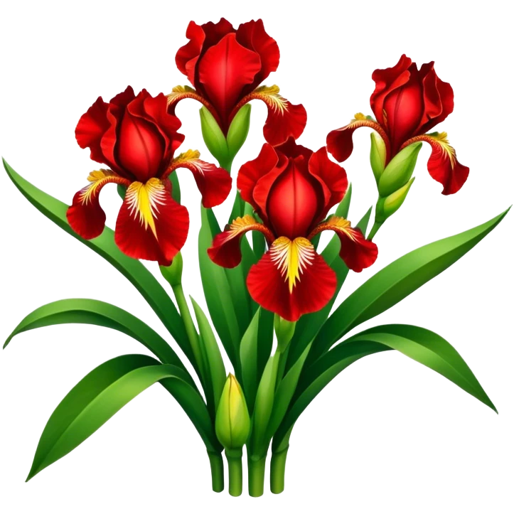 super big bouquet Bright Red Iris, luxuriant, leaf, bud emoji