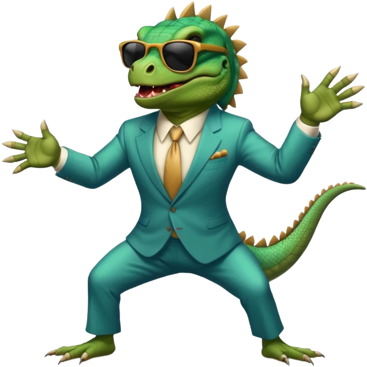 capitalist iguana banker godfather with black sunglasses breakdance scaring emoji