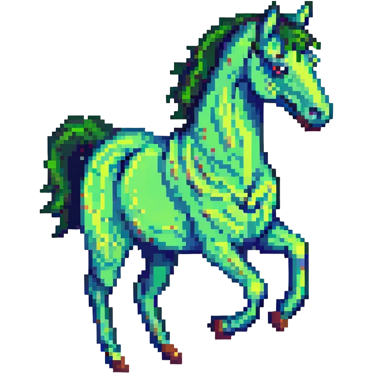green horse pixel art galloping pose emoji