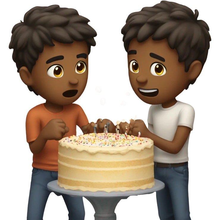 Two boys fighting over cake emoji