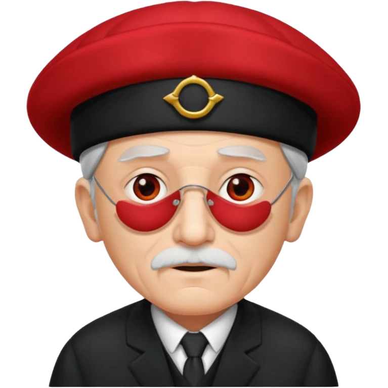 black suited old man with red fes hat and eye pach emoji