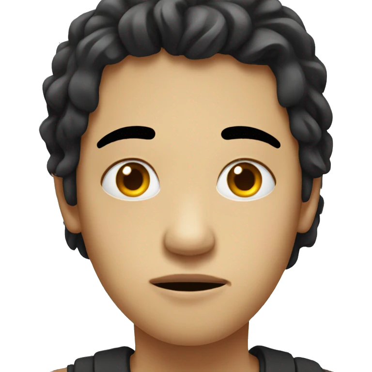 Depressed face,black hair emoji