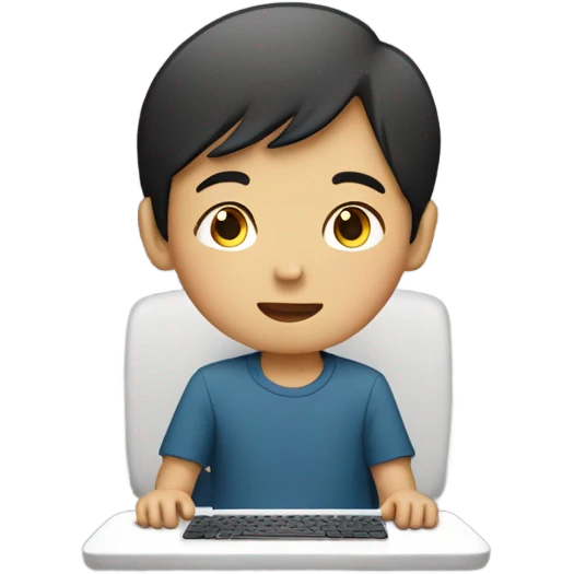 Young asian boy with computer emoji