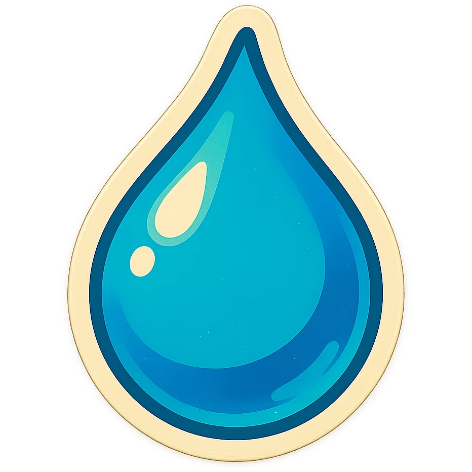cartoon style sticker, single water drop symbol, simple and clear, no text emoji