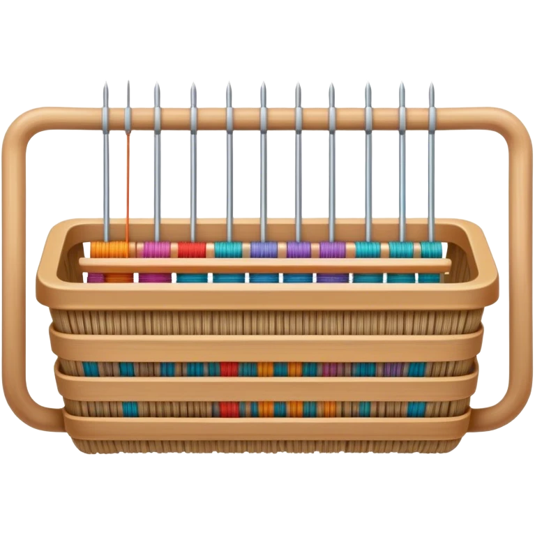 Weaving icon, various types of weaving such as basket weaving, macramé, and loom weaving, showing intertwined threads or ropes, weaving tools like shuttle, crochet hook, and loom, minimalistic style, clean lines, transparent background. emoji
