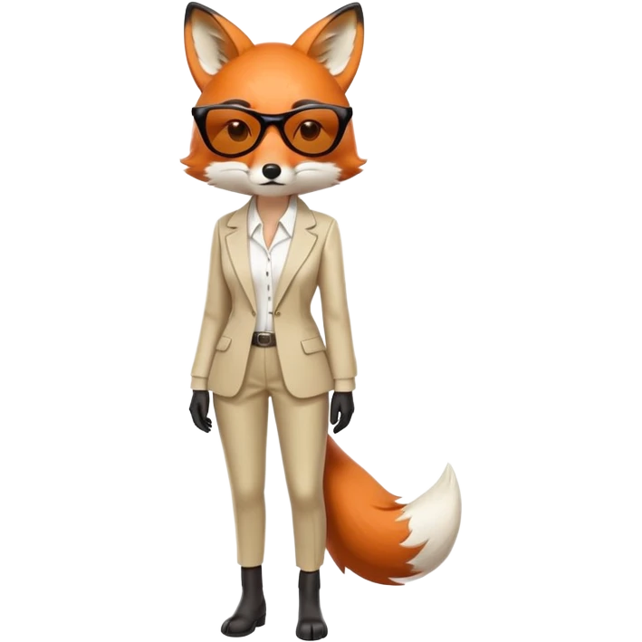 serious anthropomorphised female fox in stylish outfit with sunglasses, looking sad and to the side, full-body view emoji