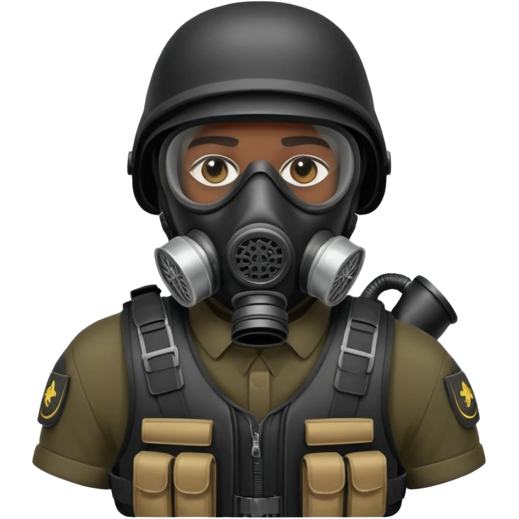 black soldier in black bulletproof vest and gas mask emoji