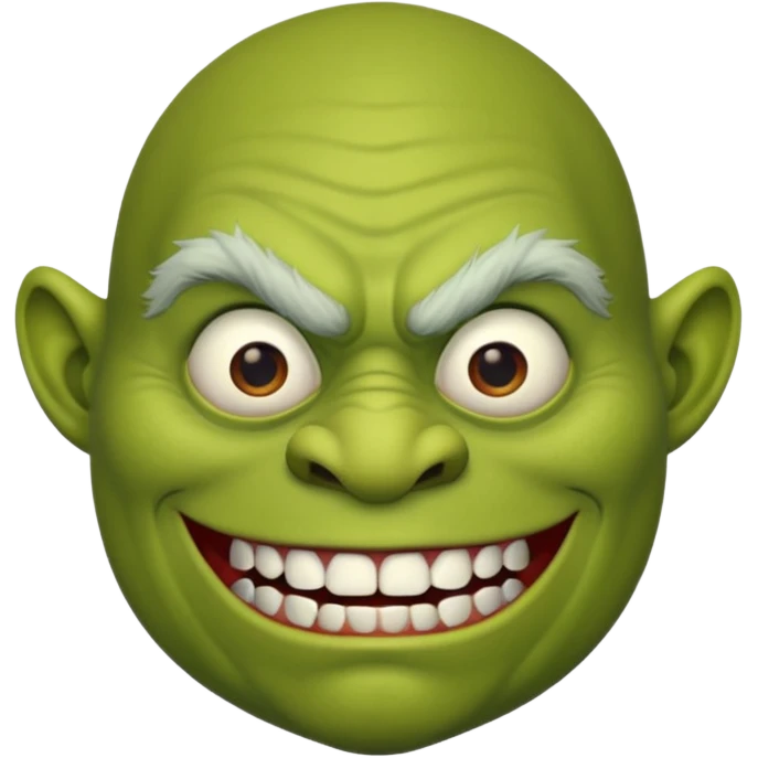 ugly green ogre with no hair a black mouth with janky white teeth emoji