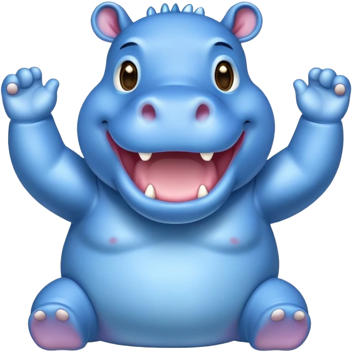 an cheering Happy hippo with blue Skin Color  emoji
