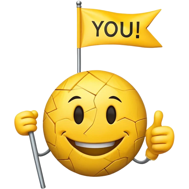 Yellow smiley cracked holding flag saying "you gotta be joking, right" emoji