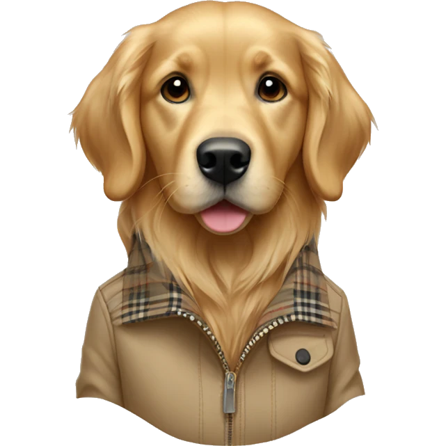Female golden retriever wearing a Burberry jacket emoji