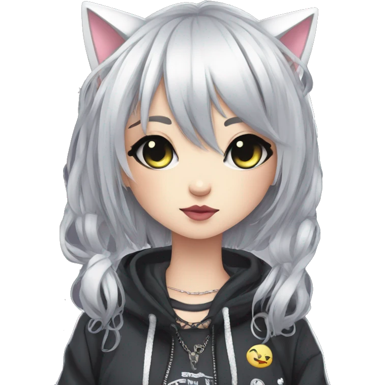 Edgy Kawaii Cute Cool Cartoon Beautiful Elegant Pretty Anime Punk Techwear Gothic Catgirl emoji