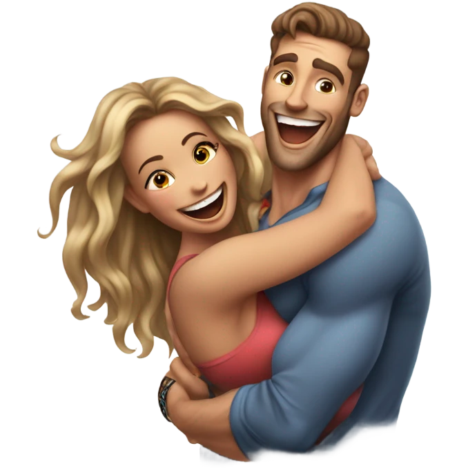 Hyper Realistic beautiful woman getting a piggy back off a handsome tattooed man laughing  emoji