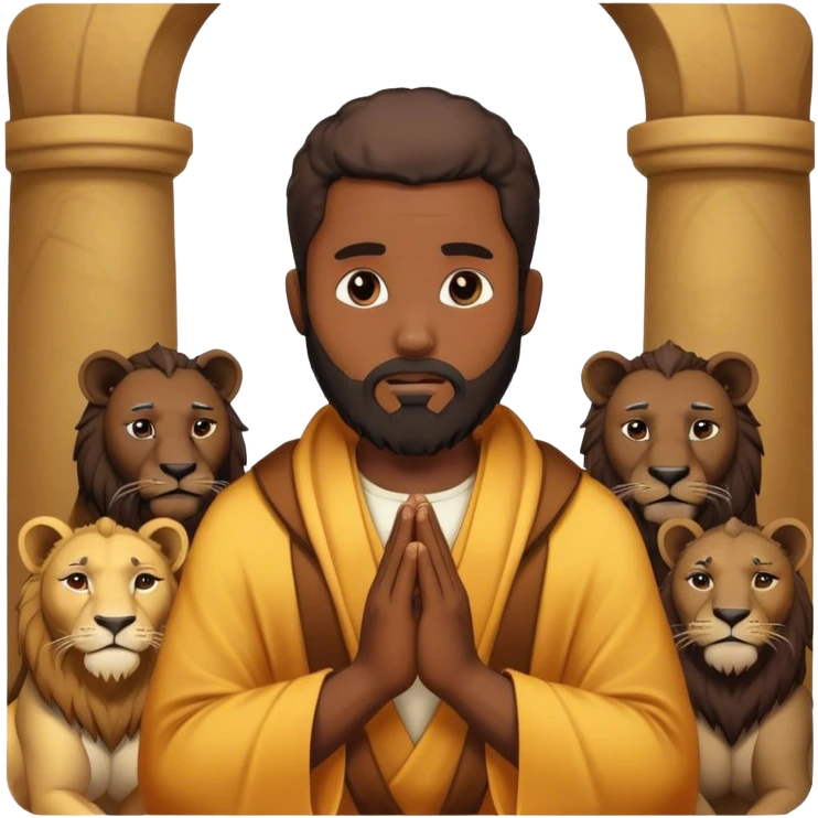 Black Daniel in lions den praying with a beard emoji