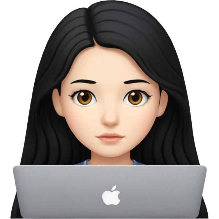 a girl using the mac book air with black emoji