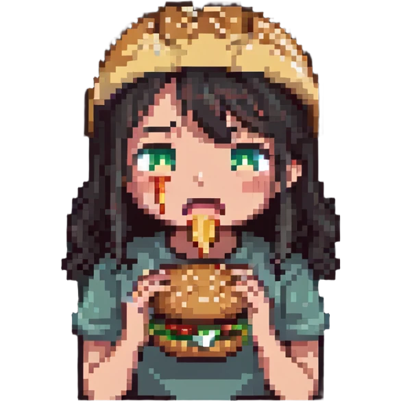 fat girl crying and eating a burger emoji