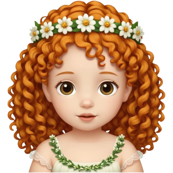 baby with flower tiara ginger curly hair emoji