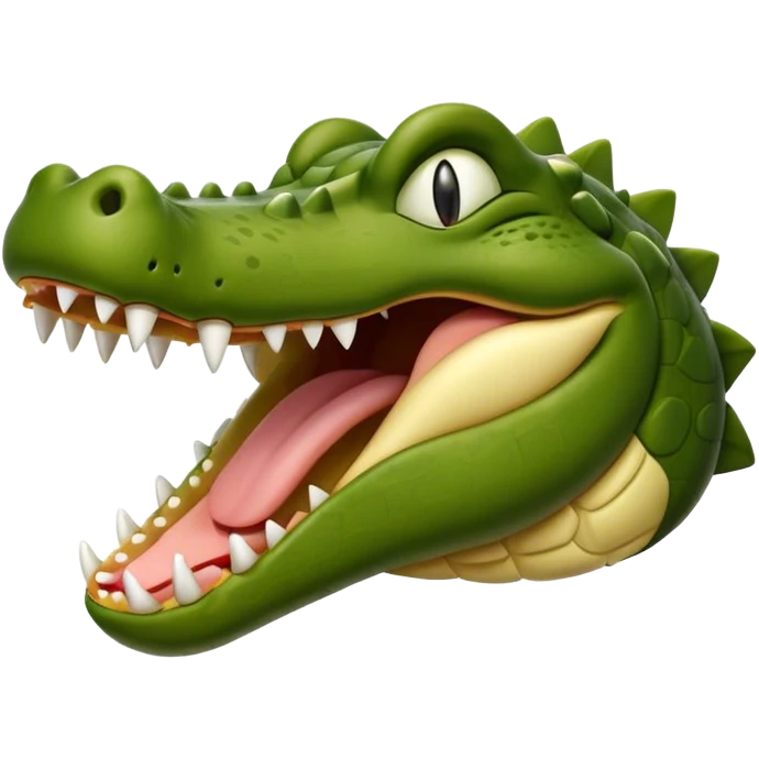 Cinematic Realistic Cute Yawning Crocodile Portrait Emoji, Head tilted slightly with a dramatic, wide-open yawn, showcasing a soft, textured olive-green hide with gently drooping jaws and half-closed, drowsy eyes rendered in exquisite natural detail, high shine, relaxed yet expressive, styled with a dash of primal charm, soft glowing outline, capturing the essence of a sleepy yet affectionate crocodile that appears ready to stretch out and drift into a deep, ancient slumber! emoji