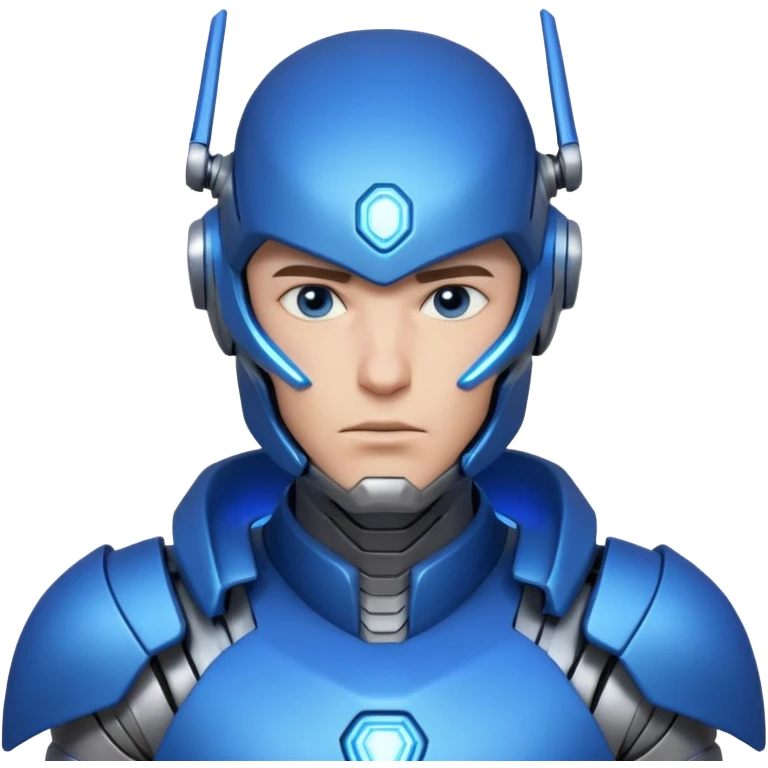 mechanical armored man portrait, head and shoulders only, futuristic metal armor, glowing energy lines, robotic shoulder plates, intense expression, sci-fi warrior vibe, 3D cartoon style, mobile game icon style, clean background, no text, no watermark
  emoji