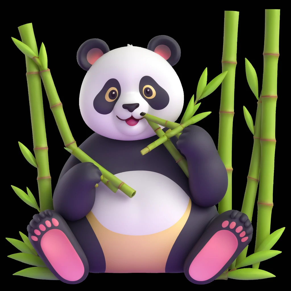 panda eating bamboo in forrest, close up pose emoji