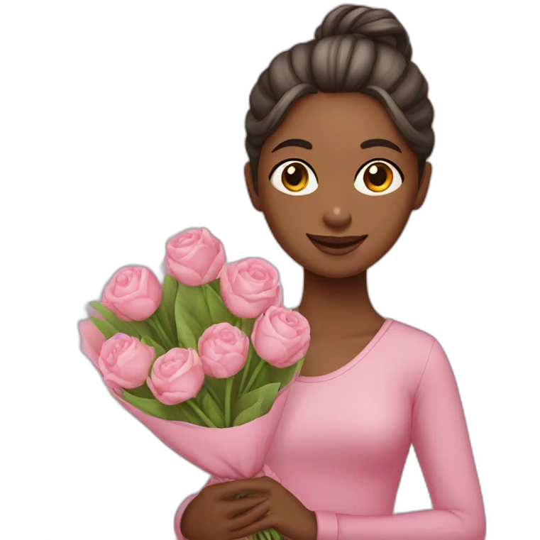 girl with bun holding some bouquet- pink cloth emoji