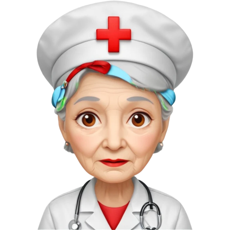old woman nurse, red cross hat emoji