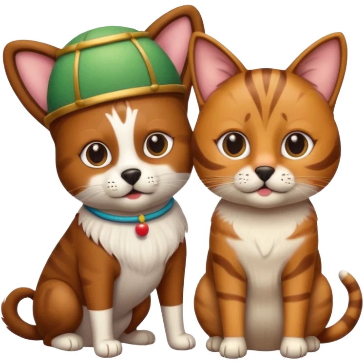 Dog with a bongo on it head with a cat playing the bongo standing in the dog emoji