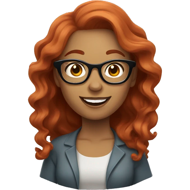 Woman with glasses and wavy red hair waving hello emoji