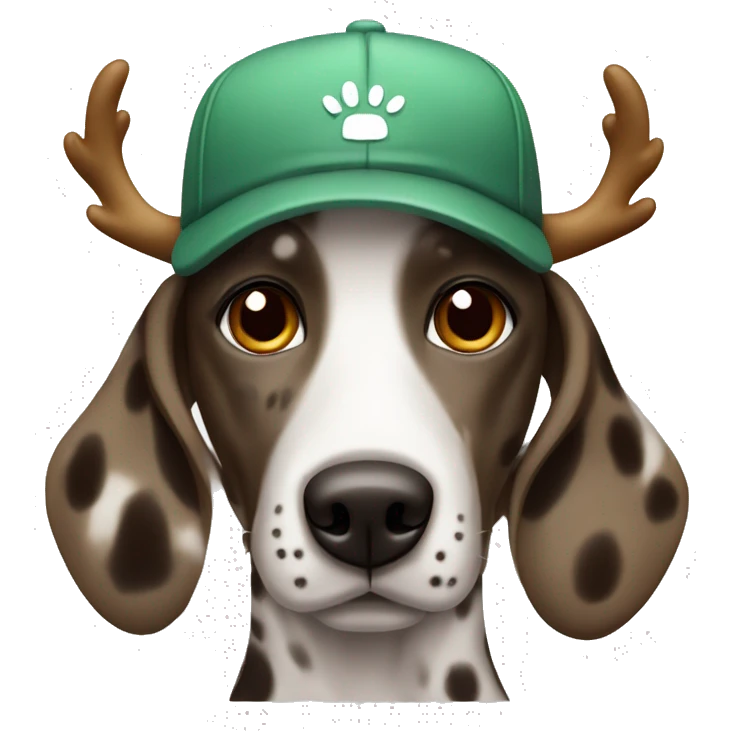 Brown Dalmatian in a cap with deer horns emoji