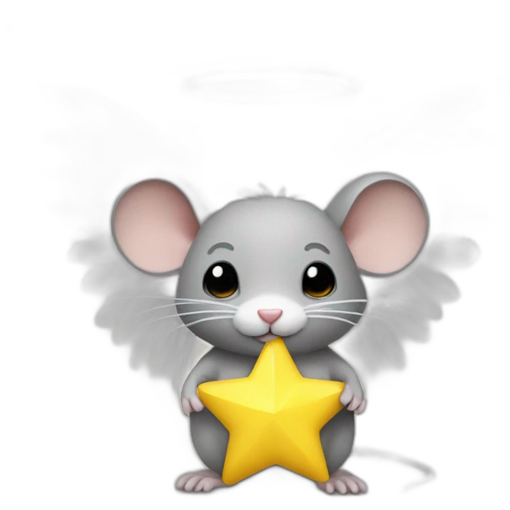 rat with white feather angel wings who is holding a yellow star emoji