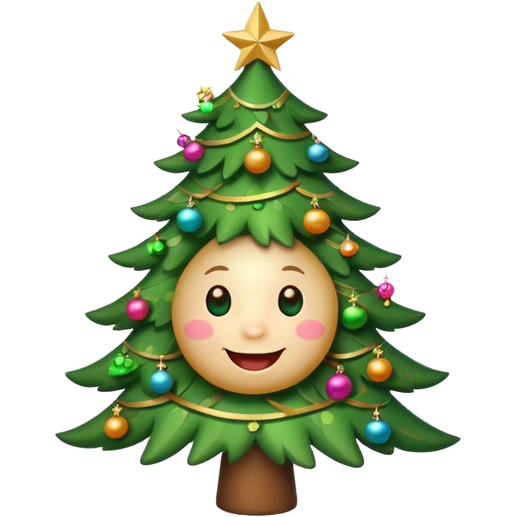 Christmas tree with cute face emoji