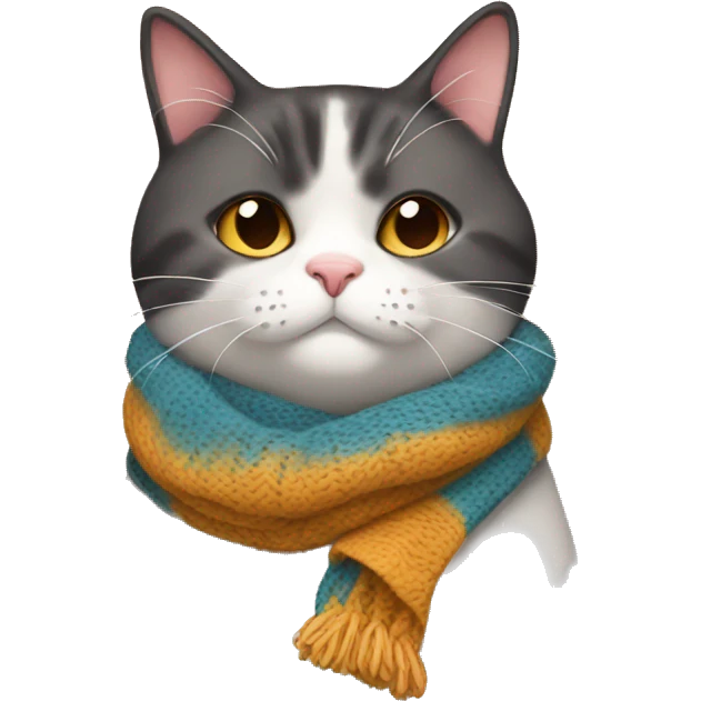 Fat Calico cat wearing a knit scarf emoji
